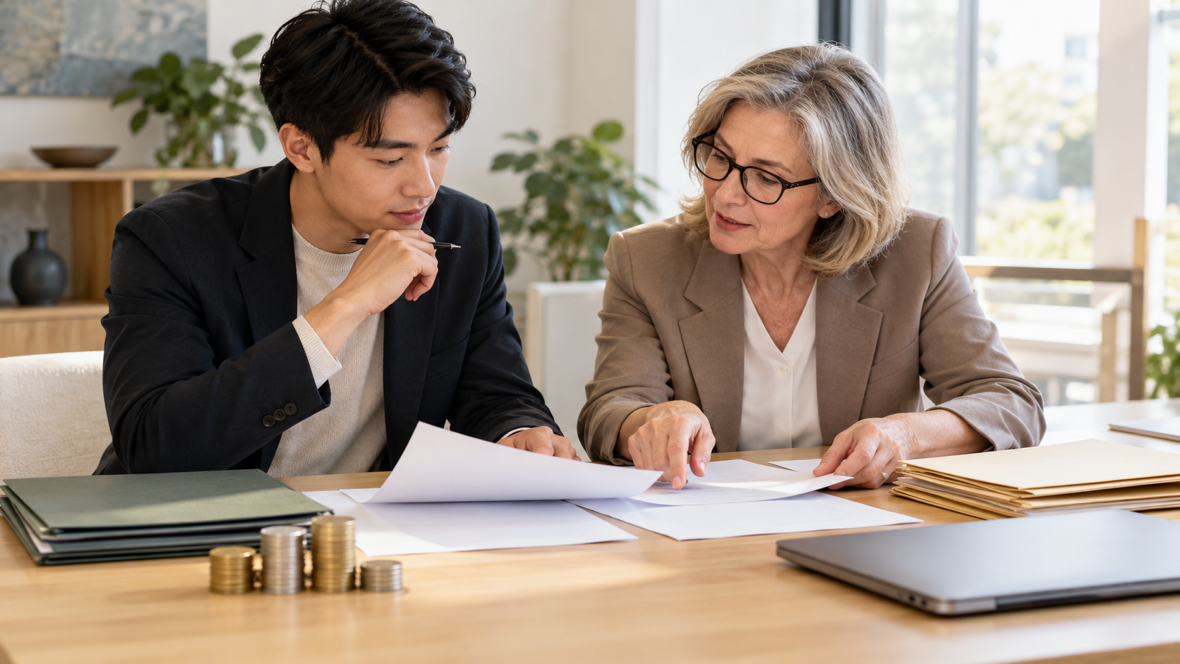 Founder reviewing business finances with an adviser