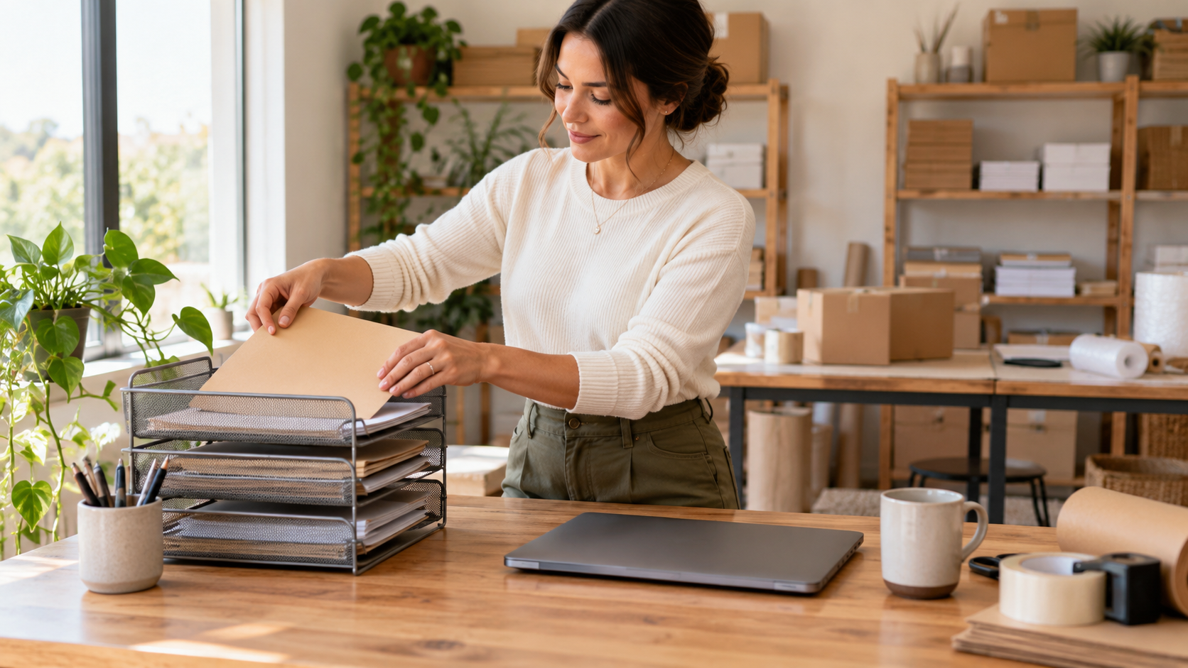 Founder organising folders and everyday business workflows