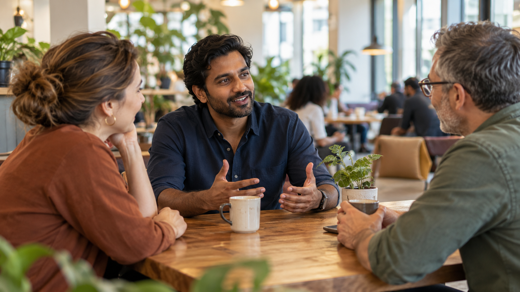Entrepreneur building customer relationships through conversation